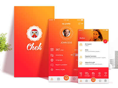 Chek app. birthday. chek. gifts. interface. ios. mobile. ui. ux.