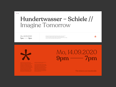 MQ Vienna • Redesign Concept #4 back clean date event front information layout minimal mq orange simple text ticket typography white whitespace