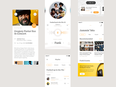 Superfly FM • App Redesign Concept #1 app clean design funk genre interface jam mix music new orange player playlist popular soul ui user experiene user interface ux yellow