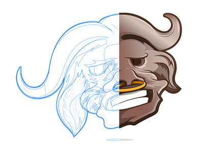 The African Buffalo buffalo illustration illustrator line art nosering teeth vector
