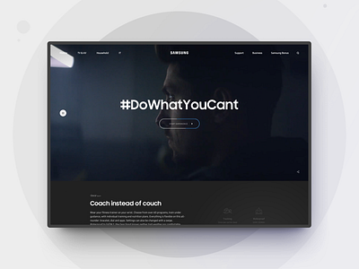 Samsung DoWhatYouCant Campaign #1 burger menu campaign dark desktop dowhatyoucant experience gear sport grey hero homepage interactive marcel hirscher microsite product video samsung sport ui ux user experience user interface video