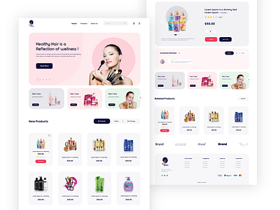 Beauty Products E-Commerce Web Design beauty commerce design e commerce hair herbal illustration makeup products saloon ui ux web