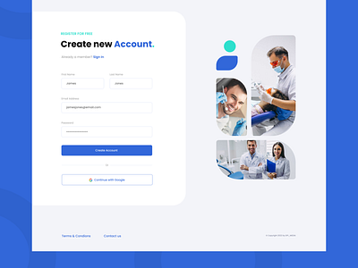 Account Creation for Dental Care account creation dental dentist design health illustration login new user registration sign in sign up ui ux web