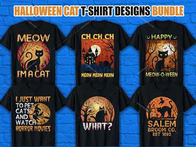 CAT HALLOWEEN T-SHIRT DESIGN BUNDLE