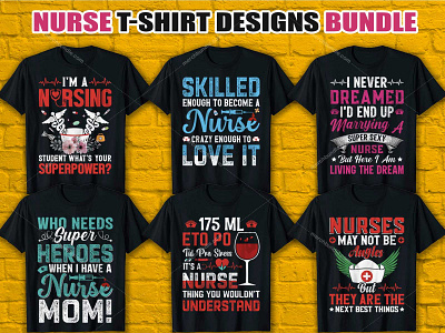NURSE T-SHIRT DESIGN BUNDLE graphic design nures shirts