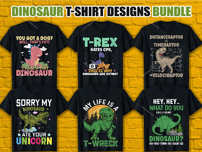 DINOSAUR T-SHIRT DESIGN BUNDLE animal animation best t shirt design website branding custom t shirts custom t shirts online custom text shirt cute dinosaur design graphic design illustration motion graphics t rex t shirt design ideas t shirt design maker t shirt design template