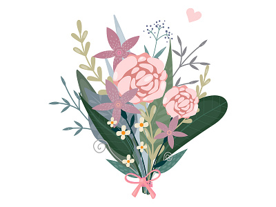 Flower bouquet flower green illustration pink vector