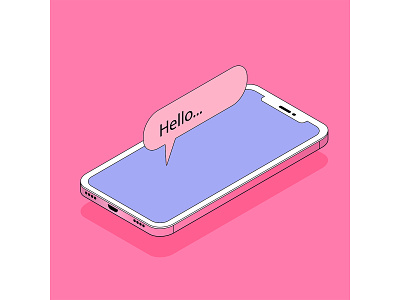 Pink phone illustration isometry pink vector