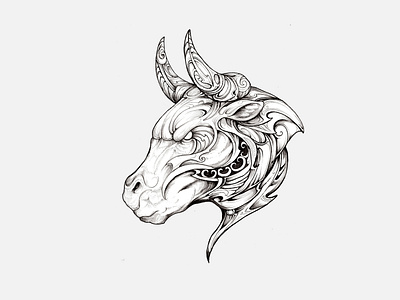 Bull by syahid zain band merch drawing illustration ink inktober playing cards sketchbook tshirt art tshirt design tshirt illustration