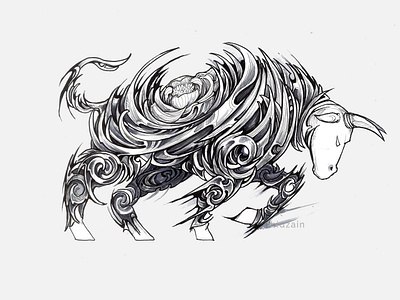 bull by syahid zain dribbble animal art animals band merch bull bulls cool animals drawing illustration ink inktober playing card playing cards playing cards illustration playingcards tshirt art tshirt design tshirt illustration