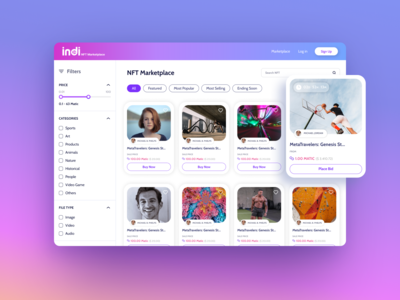 Indi crypto nft nft marketplace ui ux web3