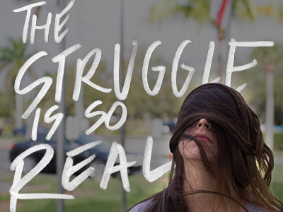 So real hand lettering the struggle type white