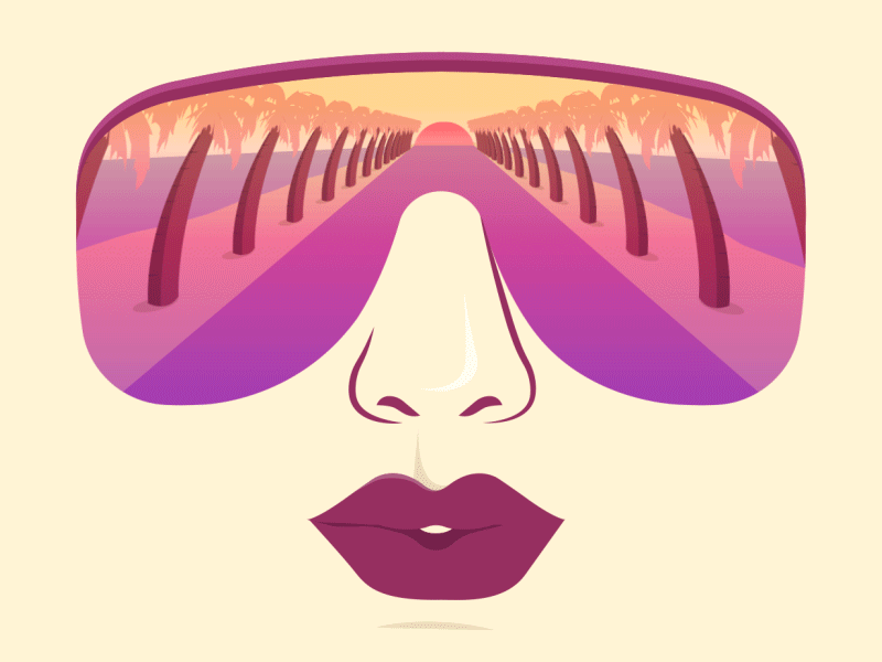 Summer vibes after effects beach girl illustration lips motion graphics palm trees road smile summer sunglasses sunset