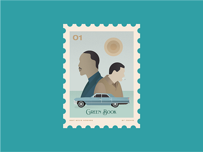 Green Book cinema design illustration movie oscars postage stamp vector