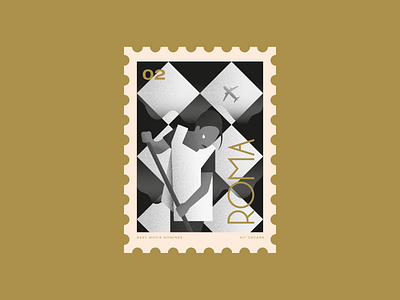 Roma black cinema geometric gold illustration mexico movie noir old oscar postage roma stamp vector white
