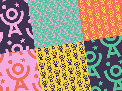 OCA Patterns artists branding circus clown color combinations color mix colorful cooperative flatdesign graphic design identity illustrator joy juggling logo pattern pink repeat repeating pattern smile
