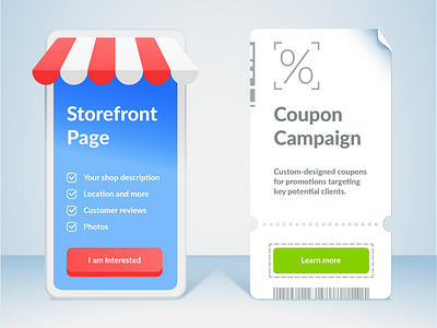 Storefront and Coupon Offers business campaign coupon device discount ecommerce graphic design icon icons illustration illustrator mockup online phone presentation shopping skeumorphism slides store voucher