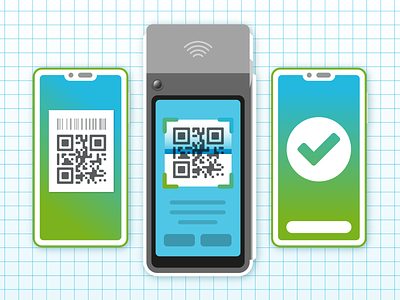 QR Scan Smart Payment POS Graphics app design devices graphic design icon design illustration instructions interface mockups pay payments phone pos qr scan screen smart ui user vector graphics