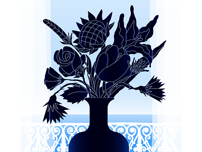 Finestra Sul Mare blue bouquet design digital painting drawing flat flower graphic design graphics holiday illustration ipad procreate sea still life travel van gogh vase