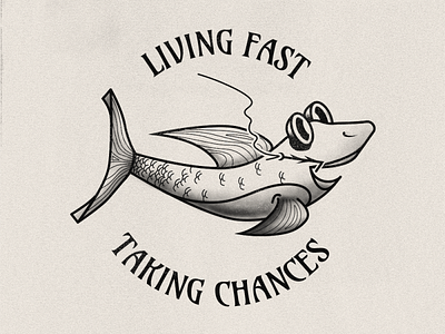 Live Fast, Take Chances badge fish illustration retro vintage