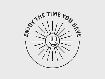 Enjoy the time you have badge cartoon grayscale illustration line art quote retro stamp sun