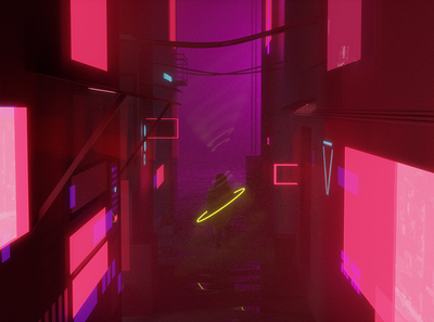 Alley 3d blender cyberpunk illustration neon outrun retrowave