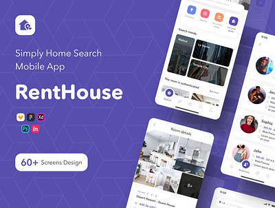 RentHouse - Simply Home Search Mobi animation branding design graphic design illustration illustrator minimal typography ui vector