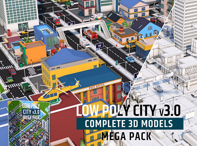 Low Poly City Mega Pack v3.0 animation branding design icon illustration illustrator minimal typography ui vector