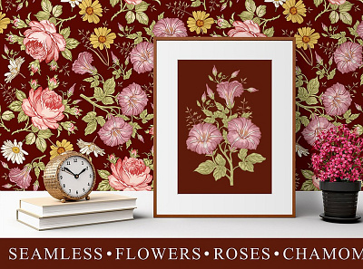 Set Seamless Flowers Roses Chamomile animation branding design graphic design illustrator logo minimal typography ui vector