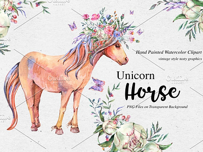 Watercolor Horse Unicorn Clipart