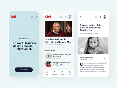 CNN news app concept app design flat magazine minimal mobile news ui ux