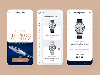 Ulysse Nardin app concept. app concept design flat minimal mobile shop ui ux watch