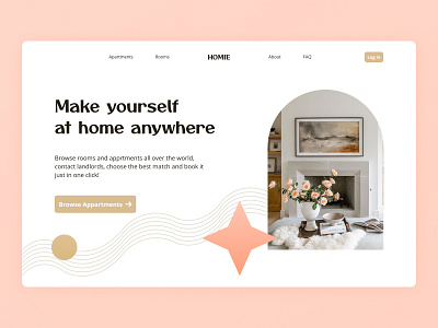 Main Page design for an apartment rental website apartment concept design minimalism pastel rental ui uidesign ux uxdesign uxui web webdesign
