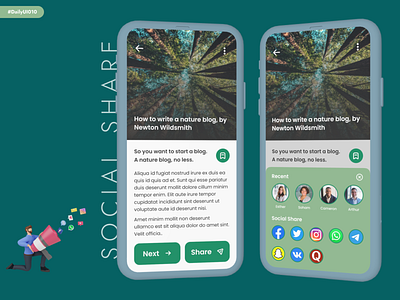 Social Share DailyUI 010 app design daily ui 10 dailyui 010 mobile app design mobile app ui design mobile ui design product app design social app social share social share button social ui ui