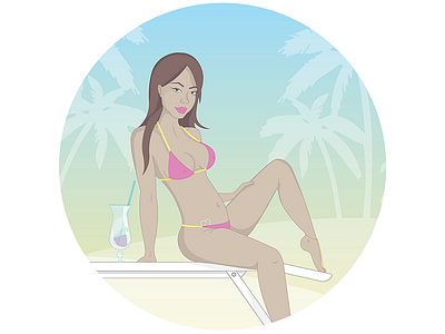 Lola on the beach babe beach bikini cocktail girl hot illustration palms summer sun tan vector