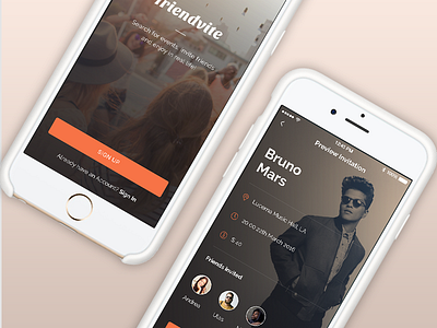 Friendvite App flat ios iphone minimalistic modern simple ui ux