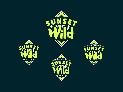 Logo variations - Sunset Wild Festival badge logo festival branding festival logo lime green logo design logo variations logotypedesign
