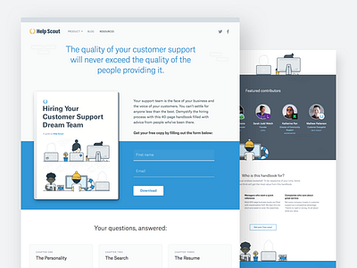 Hiring Your Customer Support Dream Team ebook guide handbook hiring illustration landing page resource support team