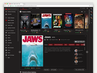 Netflix Pro - Home - Browse & Expand Jaws app design film films movies netflix product design television ui ux uxdesign uxdesigner web website