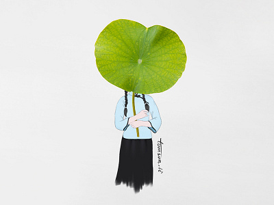 Lotus girl creative drawing girl green illustration lotus leaf painting photography still life