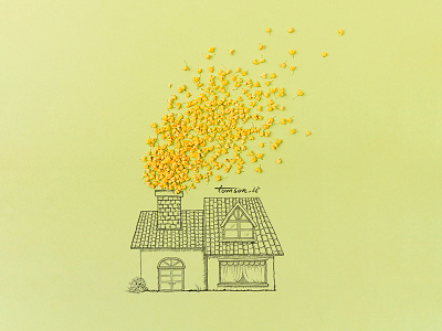 Fireworks chimney creative drawing fireworks flowers house illustration osmanthus painting photography still life yellow