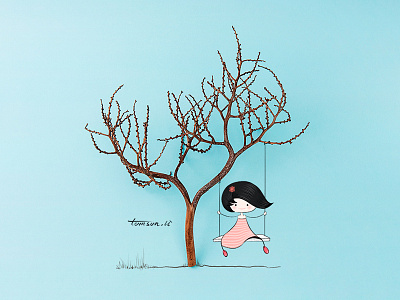 Swing blue branch creative drawing girl illustration painting photography still life swing tree
