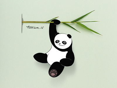 panda amboo leaves animal creative drawing illustration painting panda photography still life tomson.li