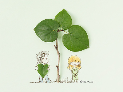 love boy confession creative cute drawing girl green illustration leaves love painting photography still life