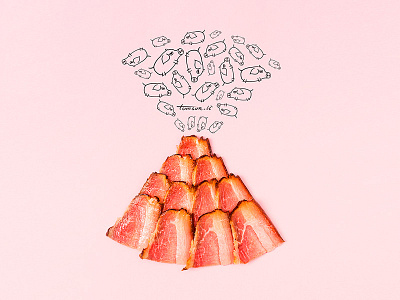 volcanic bacon creative cute drawing food illustration painting photography pigs still life volcanic