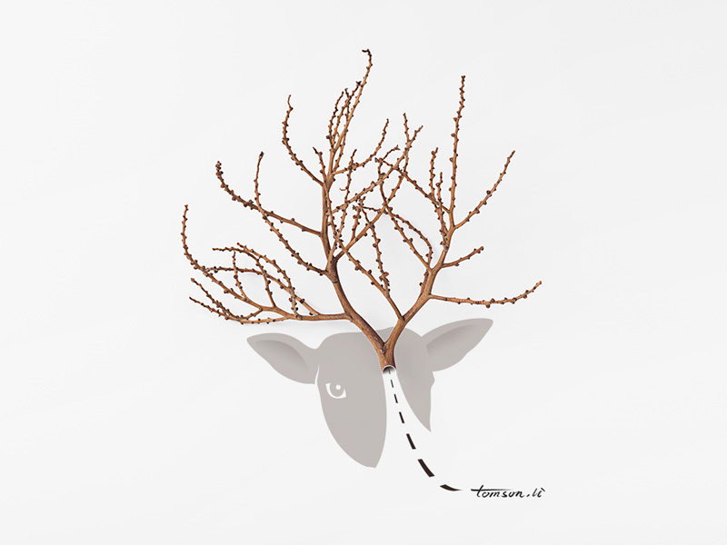 get lost dead branch tunnel animal still life photography creative illustration painting drawing elk get lost