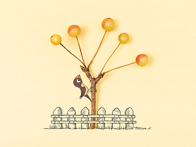 Human and Nature bird cherry creative drawing illustration nature painting photography still life