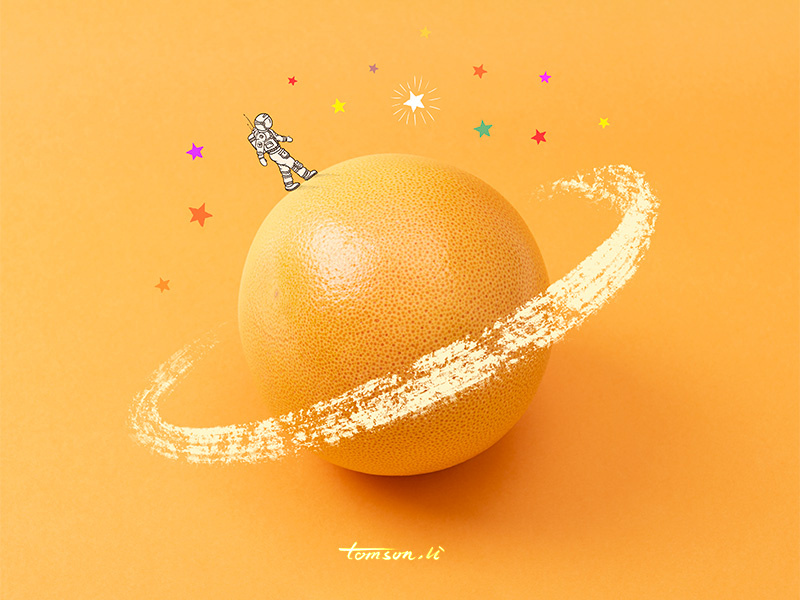 Rambler starry sky fruit tomson.li universe astronaut orange still life photography creative illustration painting drawing rambler