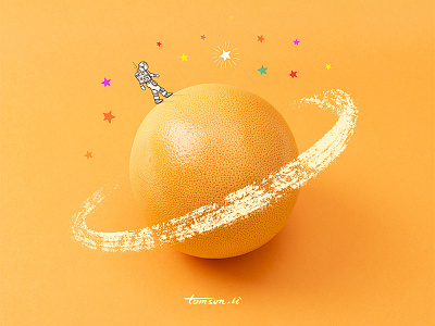 Rambler astronaut creative drawing fruit illustration orange painting photography rambler starry sky still life tomson.li universe