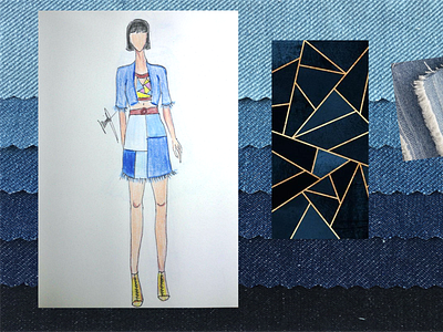 Geometrical Printed Denim Design design fashion illustration sketch